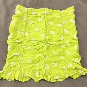 Urban Outfitters Vintage Sasha Ruched Ruffle Mini Skirt in bright lime color